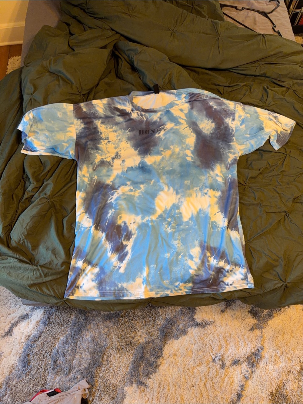 SHEIN Blue & White Tie-Dye Short Sleeve Tee